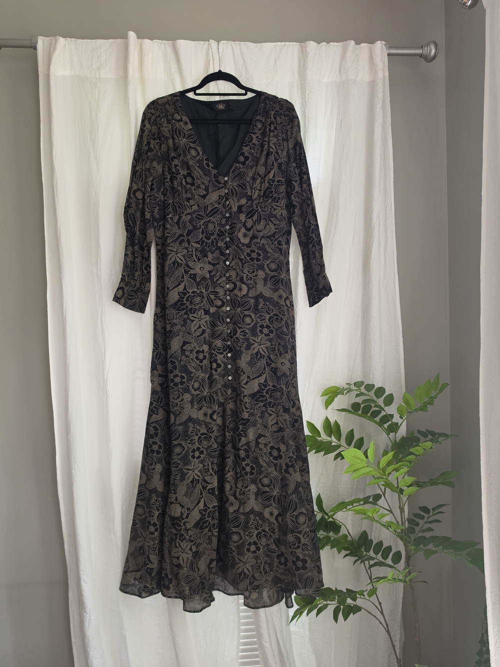 RRL Ralph Lauren Black Floral Long-Sleeve Maxi Dress